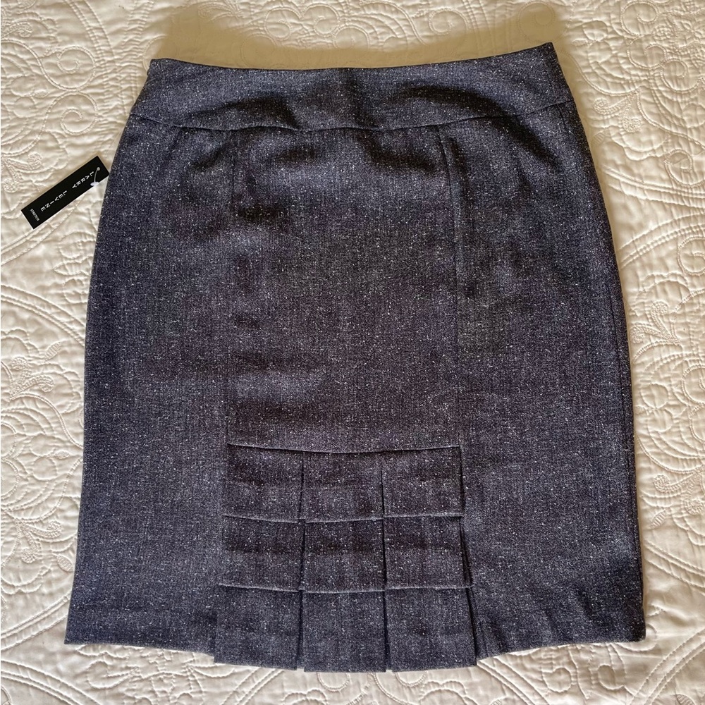 NWT Larry Levine Stretch Womens Pencil Skirt Ruffled Kick Pleat Black Size 10